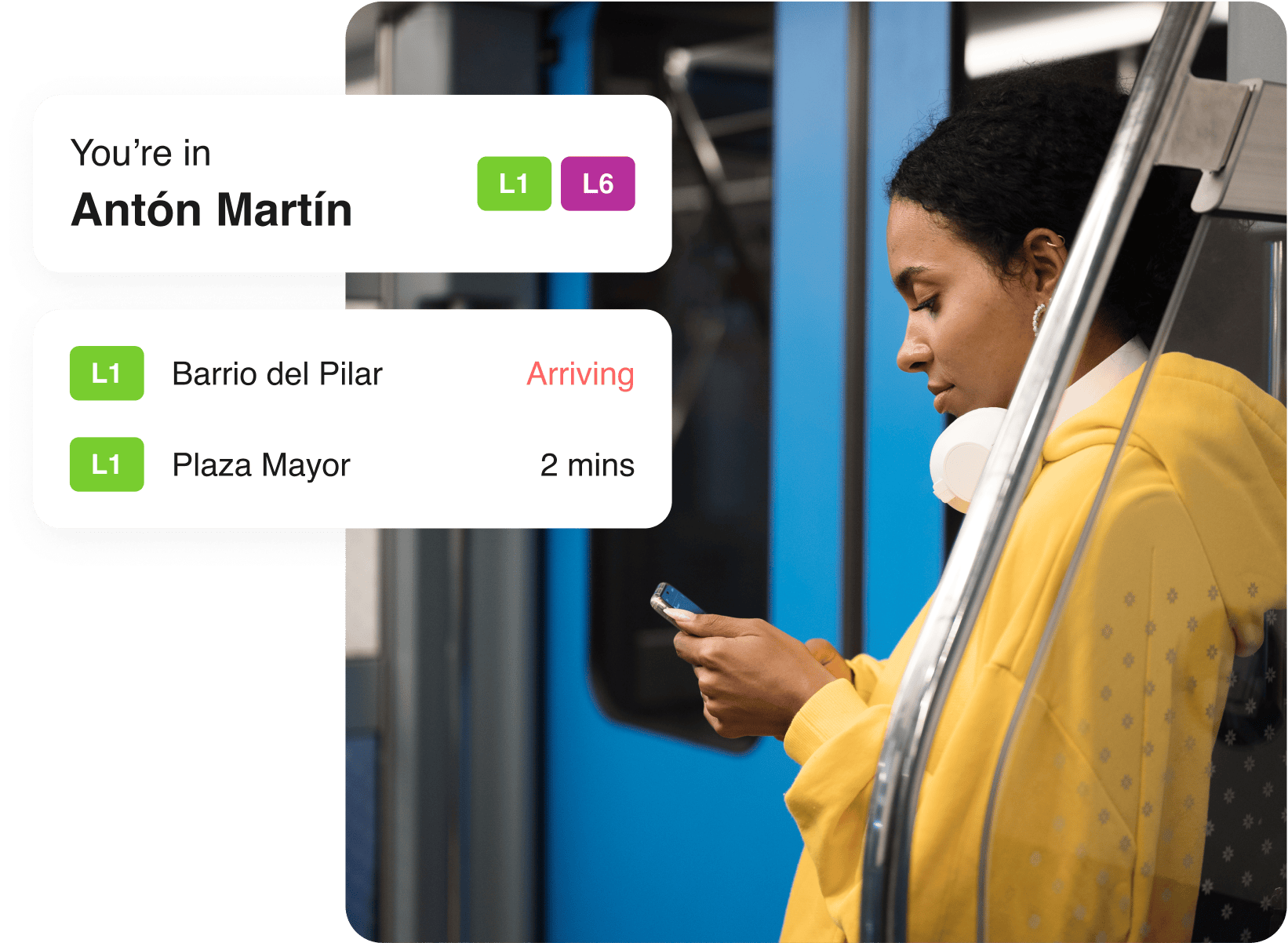 Woman checking her phone for the next train arrival